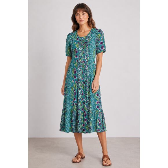 The Vermont Country Store Dresses & Skirts - Vermont Country Store S Delightful Garden $80 Button Front Midi Dress RAYON Blue